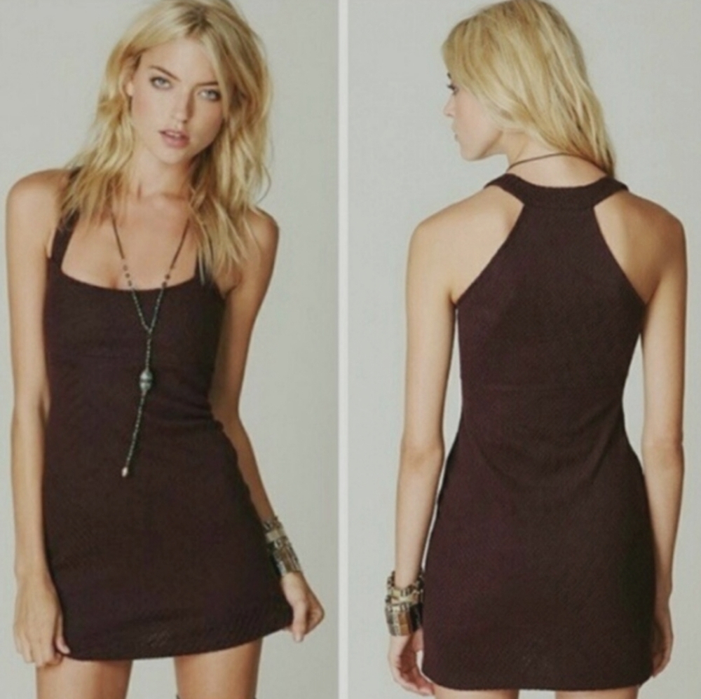 Free people burgundy lace knit bodycon dress M